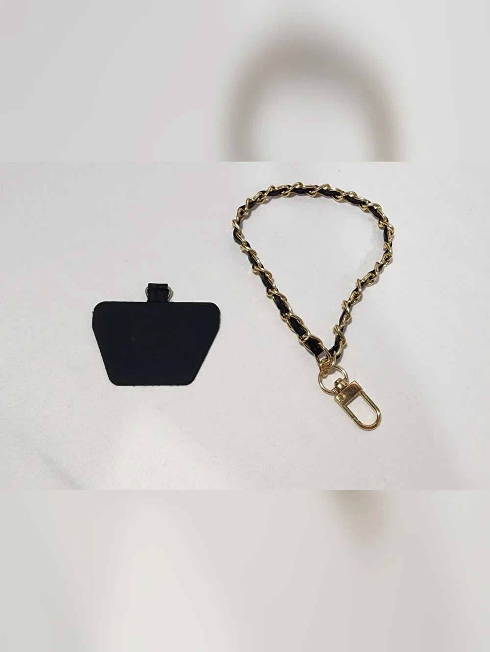 Gold chain Black Leather Phone Lanyard Wristlet Strap with Tether Tab Detachable